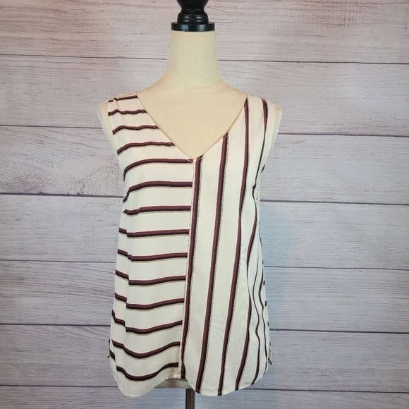 𝅺ANTHROPOLOGIE Sunday In Brooklyn Mixed Striped Tank Top V-Neck Size X-Small - Picture 1 of 8